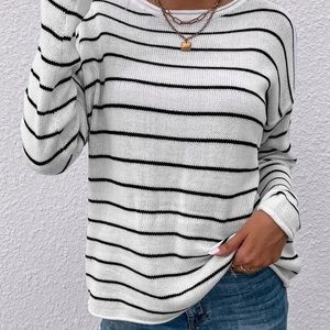 White with black stripes sweater